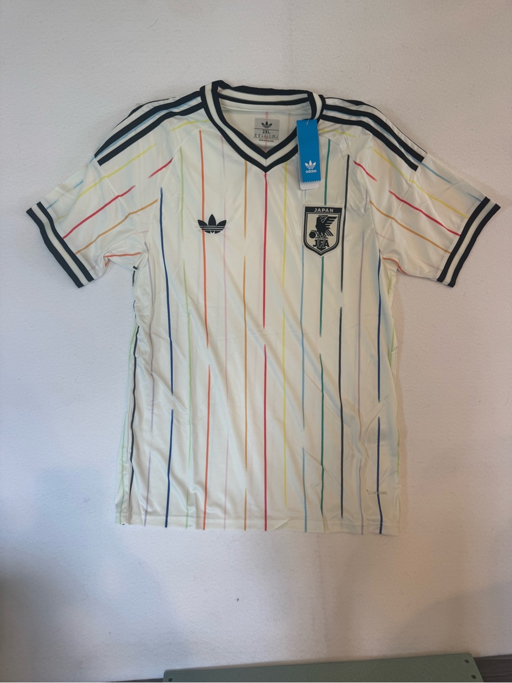 adidas White Japan Multicolor Pinstripe Soccer Jersey
